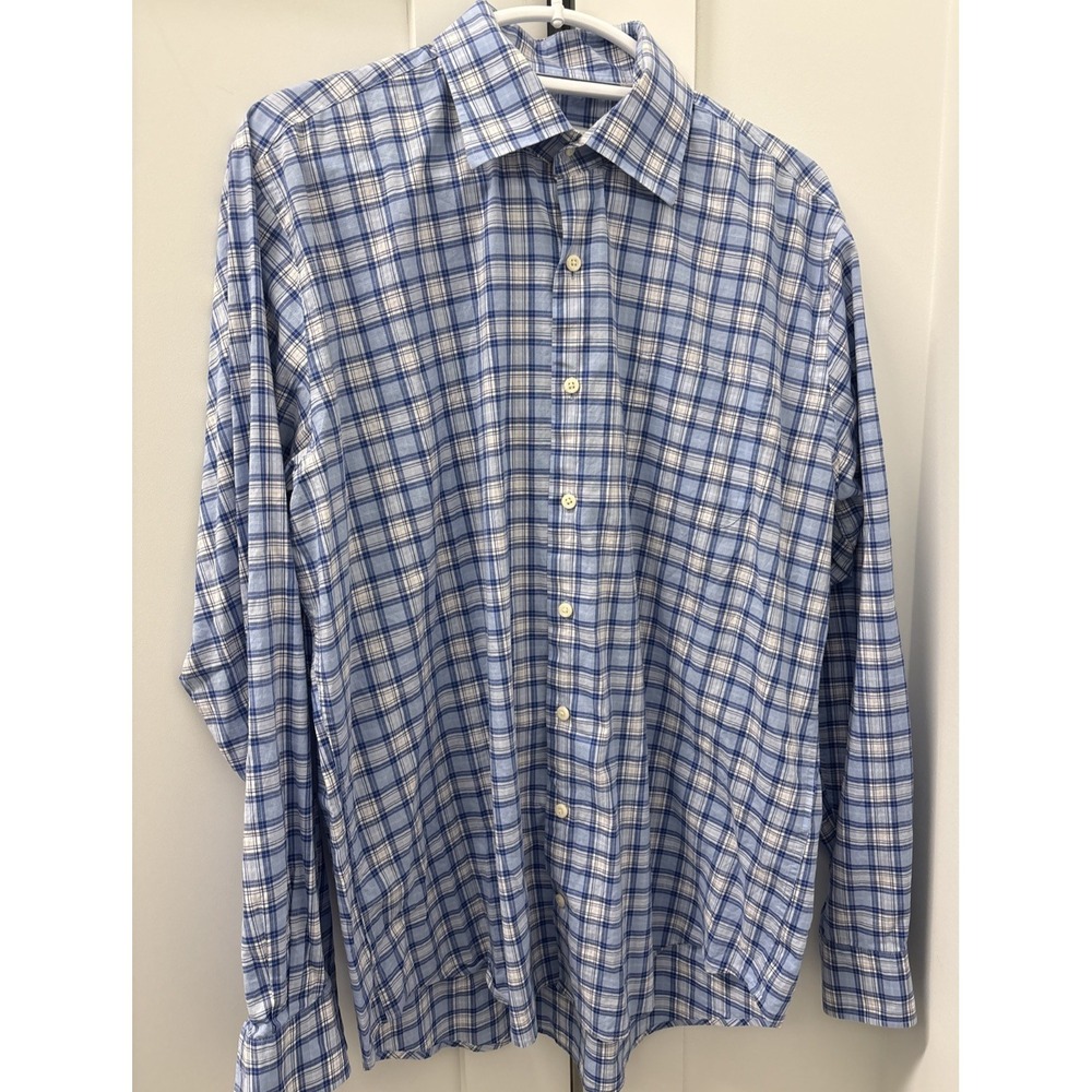 PETER MILLAR Large Blue Plaid Crown Reed Cotton-Blend Sport Shirt